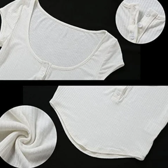 White Sheer Short Sleeve Crop Top - Picture 2 of 2